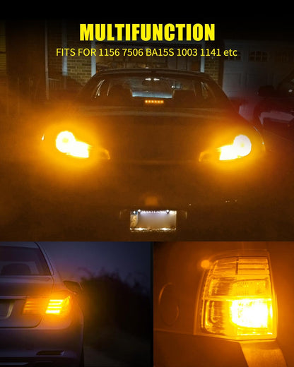 AUXLIGHT 3157 3156 4157 3057 3357 LED Bulbs, Ultra Bright 60-SMD LED Replacement for Turn Signal Blinker Lights, Brake/Tail Lights, Parking/Running Lights, Amber Yellow (Pack of 2)