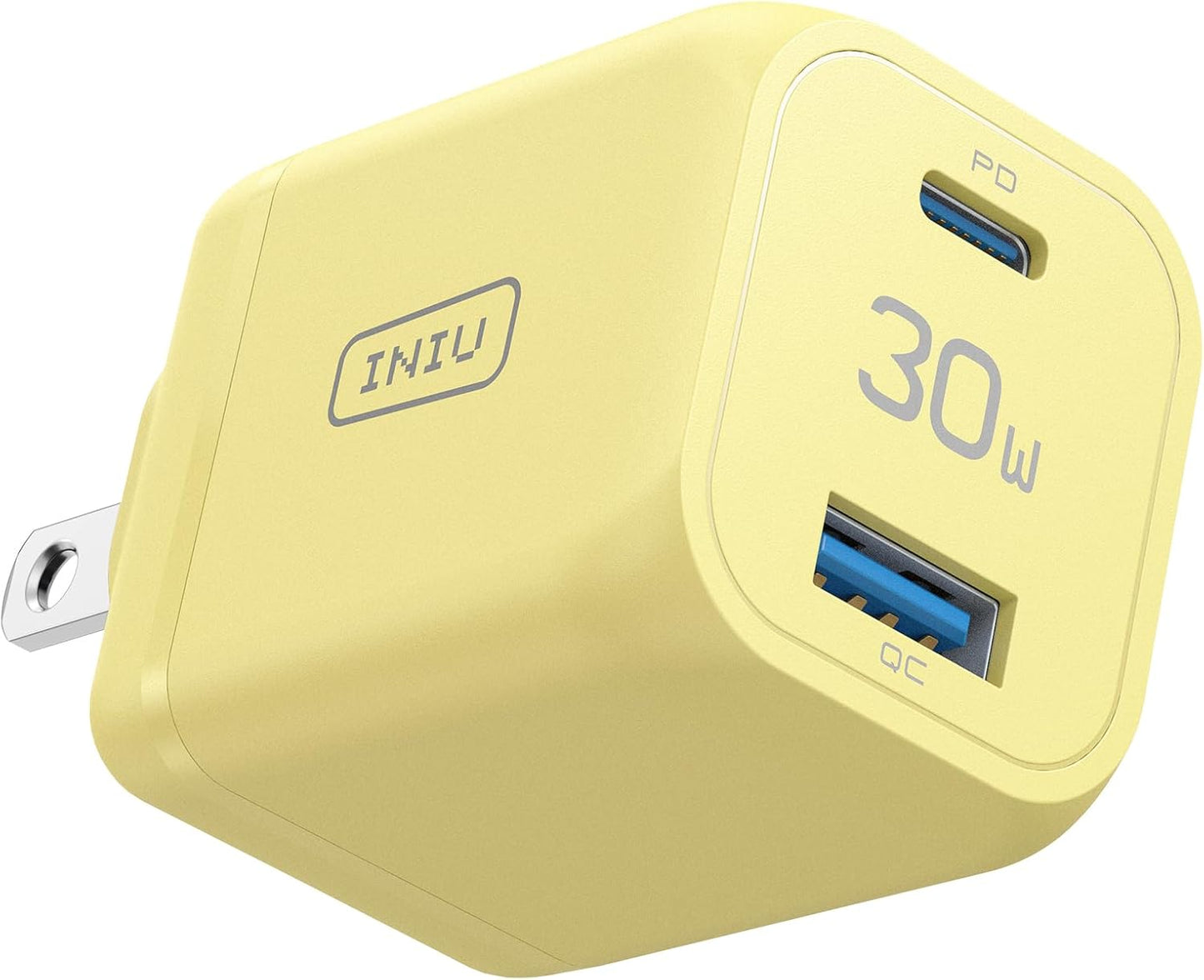 INIU USB C Charger, 2-Pack 30W PD QC 3.0 Dual Port Fast Charging Type C Charger Block with 5ft USB-C Cable, Compact USB C Wall Charger with Foldable Plug for iPhone 16 15 Pro Max Samsung S23, Yellow