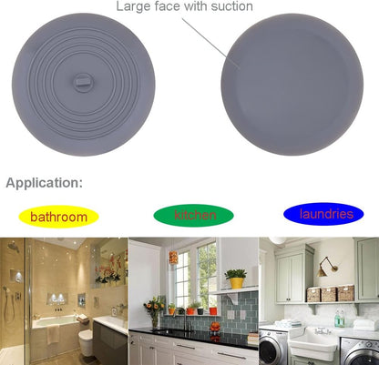 V-TOP Tub Stopper 2 Pack, 6 inches Large Silicone Drain Plug Hair Stopper Flat Suction Cover for Kitchen Bathroom Accessories and Laundry