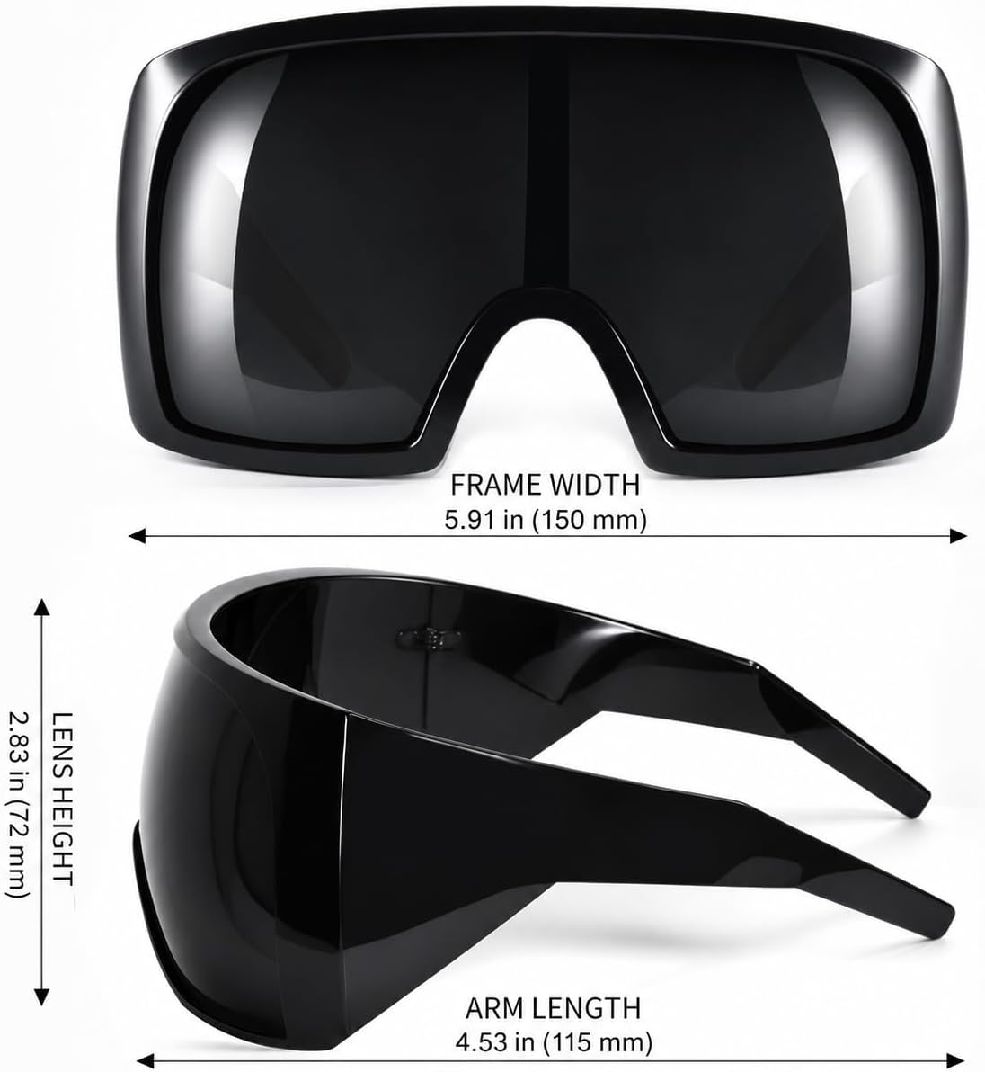 Oversized Wrap Around Sunglasses for Women Men,Futuristic Rave Curved Lens Shades,Fashion Trendy Shield Sun Glasses 8060