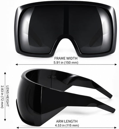 Oversized Wrap Around Sunglasses for Women Men,Futuristic Rave Curved Lens Shades,Fashion Trendy Shield Sun Glasses 8060