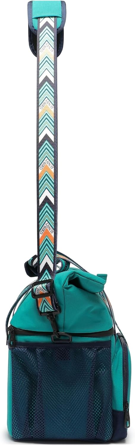 SUNNY BIRD Dual Compartment Lunch Bag Insulated Lunch Box for Women and Men (Green with Boho Strap)