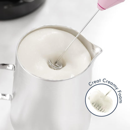 Powerful Milk Frother Handheld Foam Maker, Mini Whisk Drink Mixer for Coffee, Cappuccino, Latte, Matcha, Hot Chocolate, With Stand, Light Purple