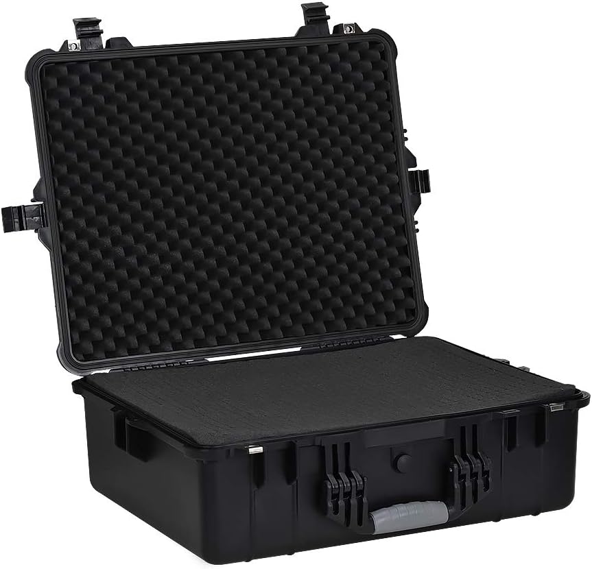 MEIJIA Portable Waterproof Protective Hard Case,Camera Case with Customizable Fit Foam Inserted, Elegant Black (9.17"x 7.56"x4.33")