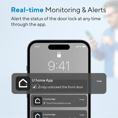 ULTRALOQ U-Bolt Smart Lock + WiFi Bridge, 5-in-1 Keyless Entry Door Lock with WiFi, Bluetooth, App and Keypad, Smart Deadbolt Lock Front Door, ANSI Grade 1 Certified, 1Year Battery, Satin Nickel