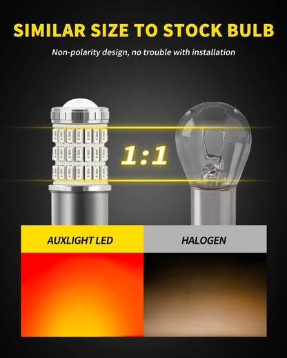 AUXLIGHT 3157 3156 4157 3057 3357 LED Bulbs, Ultra Bright 60-SMD LED Replacement for Turn Signal Blinker Lights, Brake/Tail Lights, Parking/Running Lights, Amber Yellow (Pack of 2)