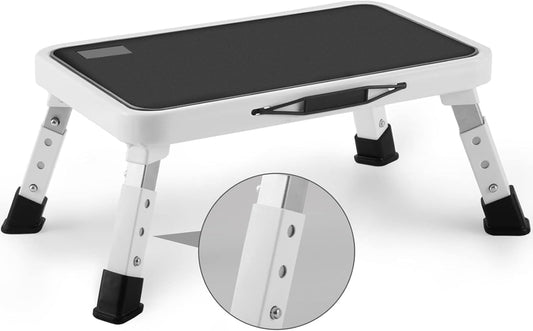 Jocauto Folding Step Stool, Height-Adjustable Step Stool with 15" X 10.2" Non-Slip Platform, Step Ladder with a Portable Handle for Adults or Kids in Office, Kitchen, Home, 330 Lbs Capacity