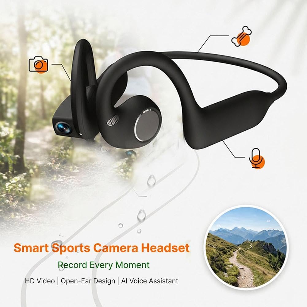 Ai Translation Open-ear Bone Conductions Headphones with Camera (orange) | Wireless Sports Headset, Smart Conversation, for Running Cycling