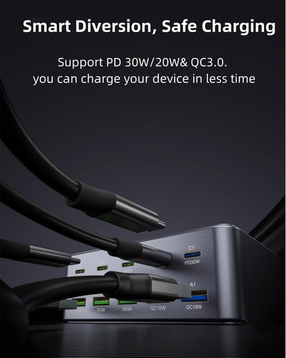 FOSION USB C Charging Station 330W, USB C Charger Charging Hub 10 Power Port for Multiple Devices with PD 100W 65W 30W QC3.0 18W Fast Charging Power Stock Station for iPhone 15, iPad Air/Pro, Galaxy