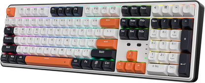 Wireless RGB Mechanical Gaming Keyboard with Gasket Mount, Hot-Swappable Custom Linear Switches, 104 Keys + 4 Hotkeys, Noise Dampened, Ergonomic Design, USB-C/Bluetooth/2.4G Wireless – Black Tangerine - PuriLite