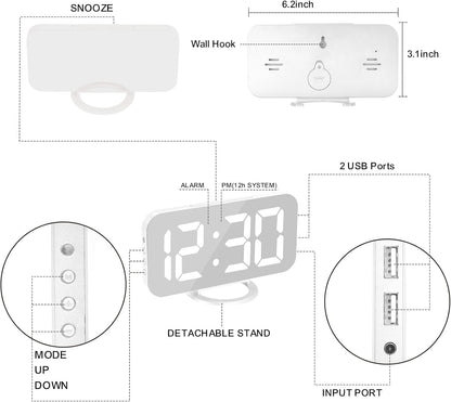 SZELAM Digital Clock Large Display, LED Alarm Electric Clocks Mirror Surface for Makeup with Diming Mode, 3 Levels Brightness, Dual USB Ports Modern Decoration for Home Bedroom Decor-Black