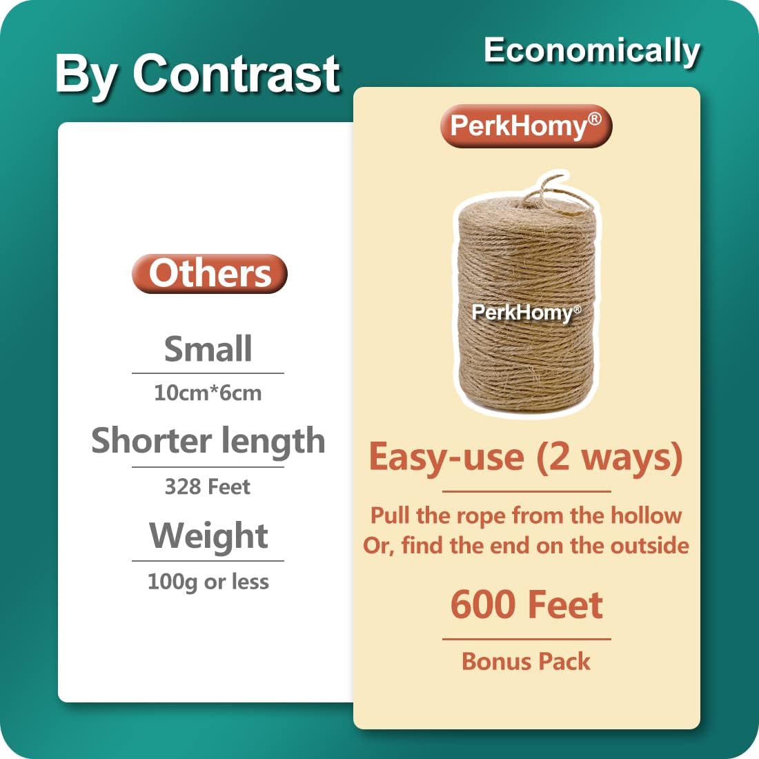 PerkHomy Natural Jute Twine 600 ft – 2mm Thick Eco-Friendly String for Crafts, Gift Wrapping, Gardening, Macrame, Crochet & DIY Decor - PuriLite