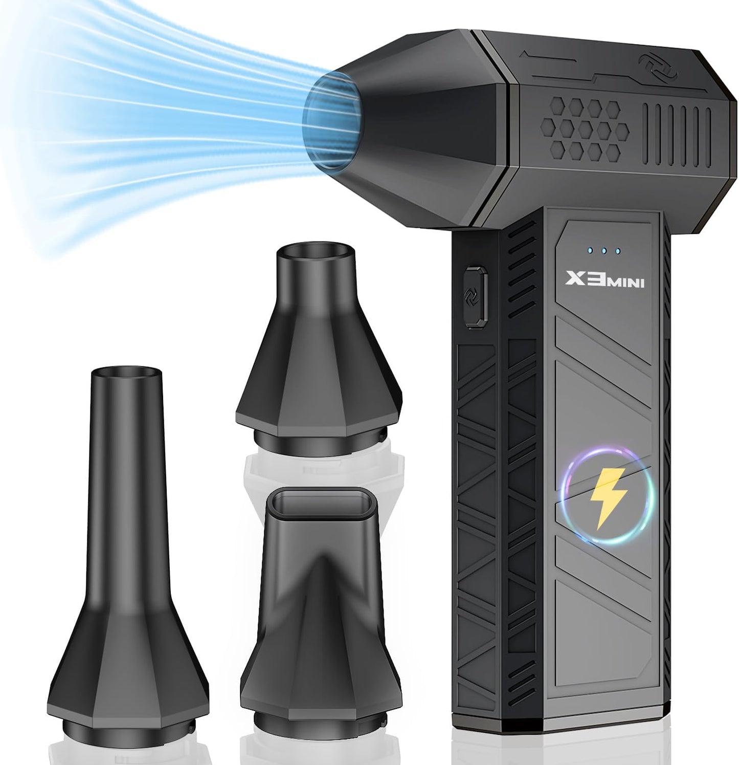 Compressed Air Duster, 180000RPM Electric Air Duster, Rechargeable Cordless Air Blower with 3-Gear Turbo Fan, Canned Air Alternative for Keyboard, PC, Computer, Car, Home & Outdoor Use