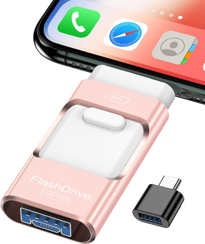 256GB Flash Drive for iPhone Photo Stick, Thumb Drive USB Stick High Speed Transfer USB Drives External Picture Video Storage Memory Expansion for iPhone/iPad/PC (Blue)