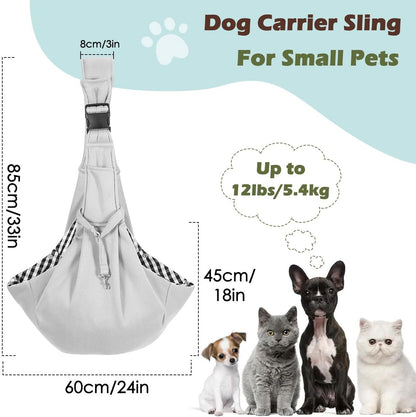 Pawaboo Small Dog Sling Carrier, Reversible Hands Free Dog Sling Carrier for Small Dogs and Cats, Puppy Sling Carrier with Adjustable Strap Buckle & Safety Harness, Puppy Essentials, Grey