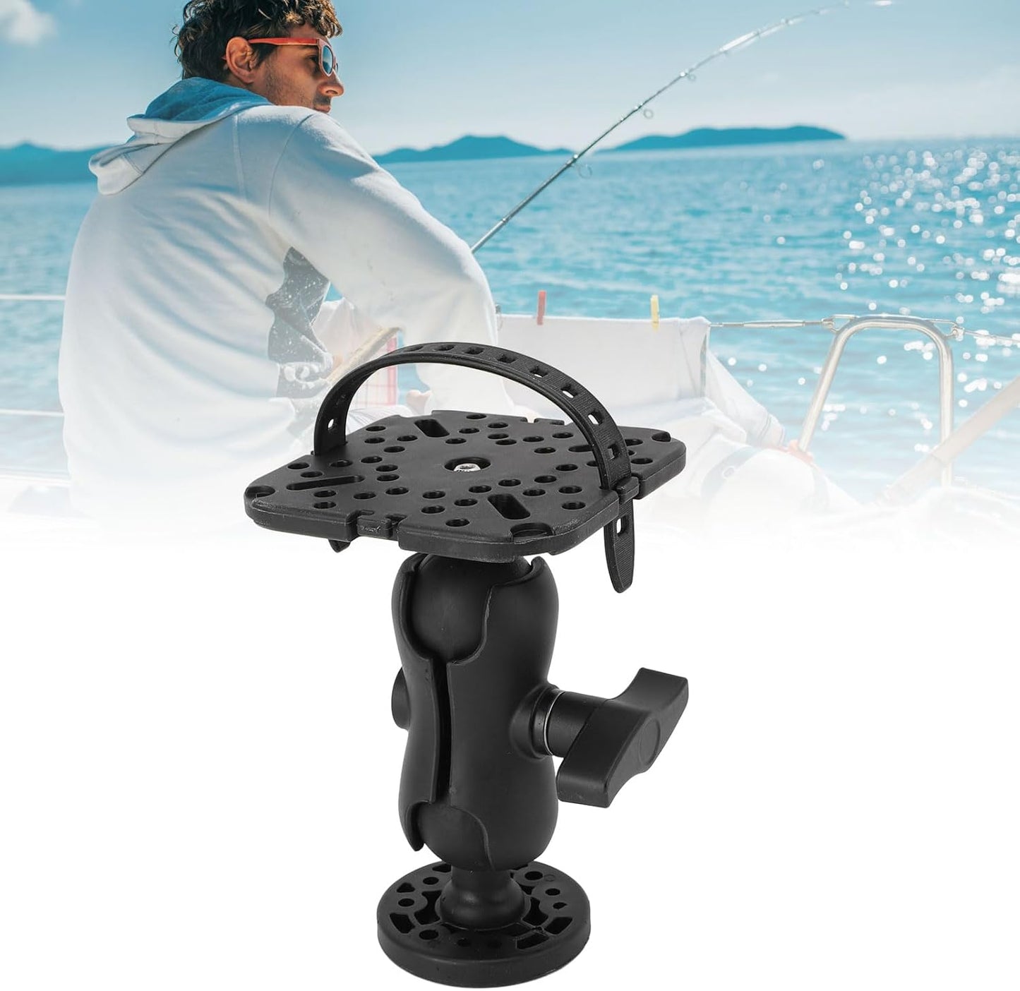 FAUOSWUK Fish Finder Mount Base, Boat Fish Finder Electronics Mount, Nylon Silicone Stable Clamping for Marine Boat Kayak Pontoon Canoe