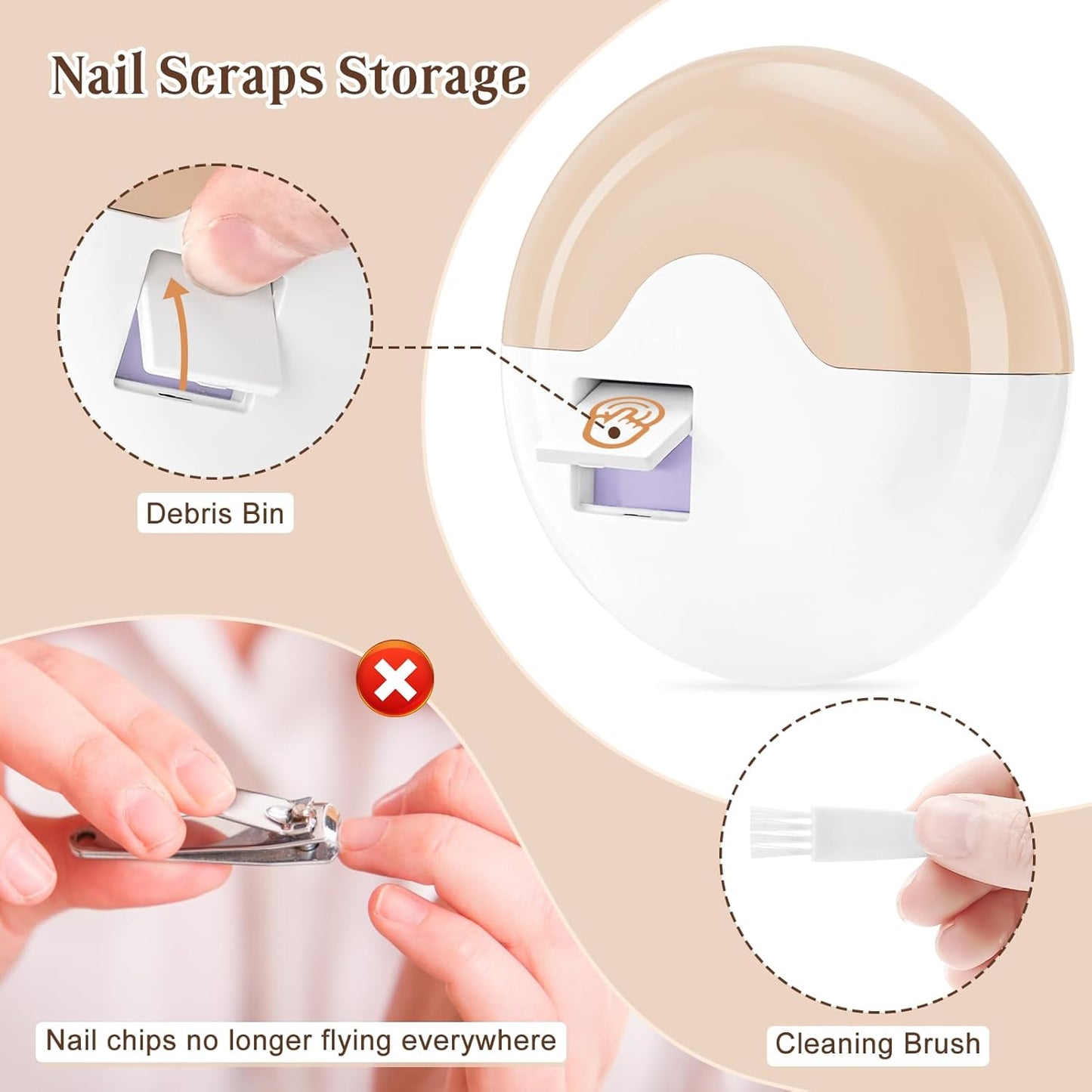 welltop Electric Nail Clipper, 2 in 1 Fingernail Cutter and File, Automatic Nail Clippers with 2 Speeds and Nail Scraps Storage, USB Rechargeable Safety Fingernail Trimmer for Baby Kids Seniors Adult