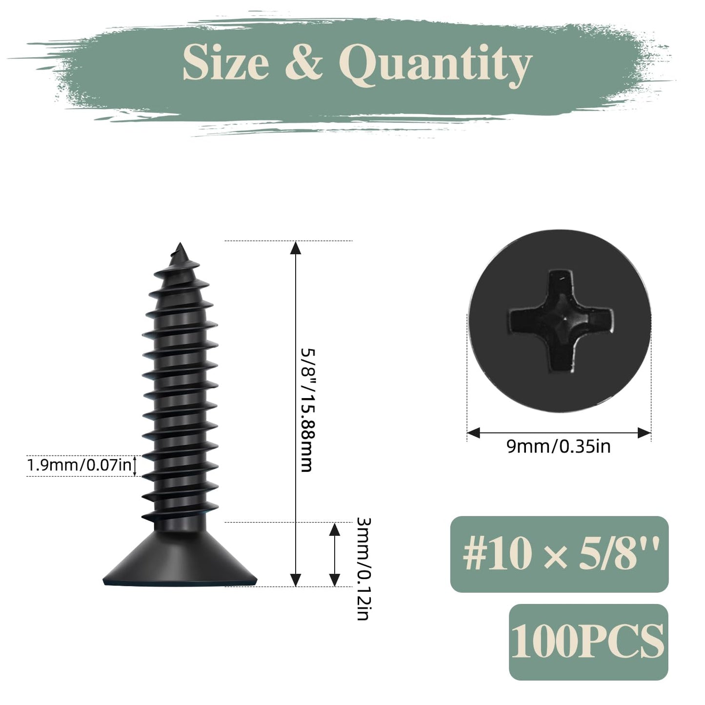 GOHODOMINO #4 x 1/2" Wood Screw 100Pcs, Stainless Steel 304 (18-8) Screws Flat Head Phillips Fast Self Tapping Drywall Screws Black Oxide