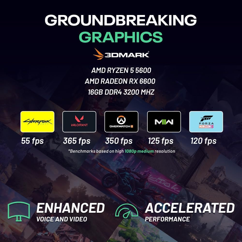 Skytech Shadow Gaming PC Desktop, Ryzen 5 5600 3.5 Ghz (4.4GHz Turbo Boost), AMD RX 6600 8GB GDDR6, 1TB SSD, 16GB DDR4 RAM 3200, 650W Gold PSU, Wi-Fi, Win 11 Home
