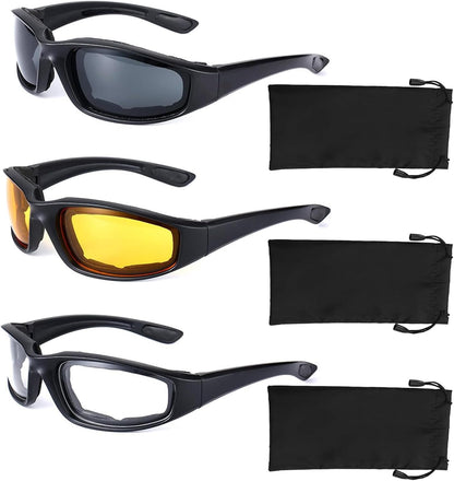 YISUGOOC 3 Pair Motorcycle Glasses Riding Glasses UV Protection Windproof And Dustproof Motorcycle Goggles Foam Cushion Eyeglasses Suitable For Outdoor Sports Motorcycle Riding