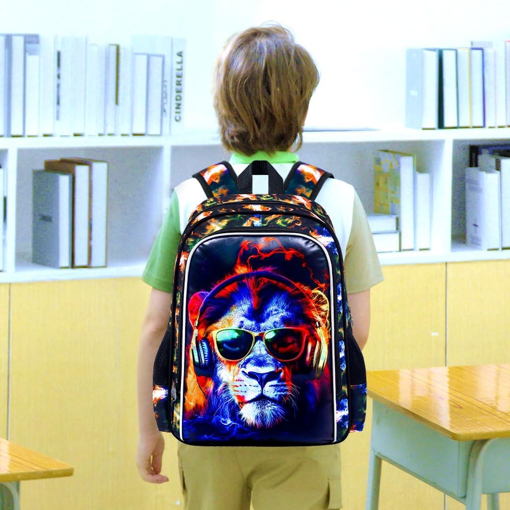 3pcs Backpack for Boys and Girls, 16” Kids Kindergarten Bookbag with Lunch Box, Cute Elementary Backpacks for Boy Girl