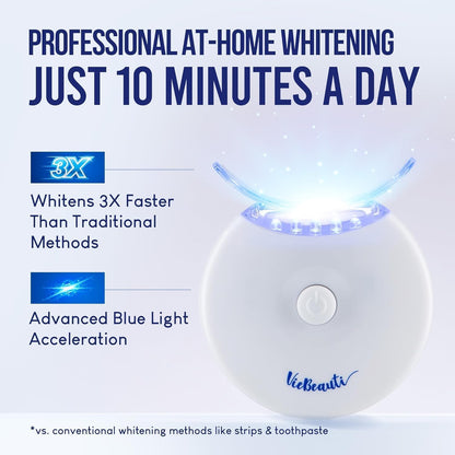 Teeth Whitening Kit with LED Light: VieBeauti Tooth Whitener for Sensitive Teeth - Removes Stains from Food Coffee Smoking Wine and Soda for a Bright Smile Coconut Flavor