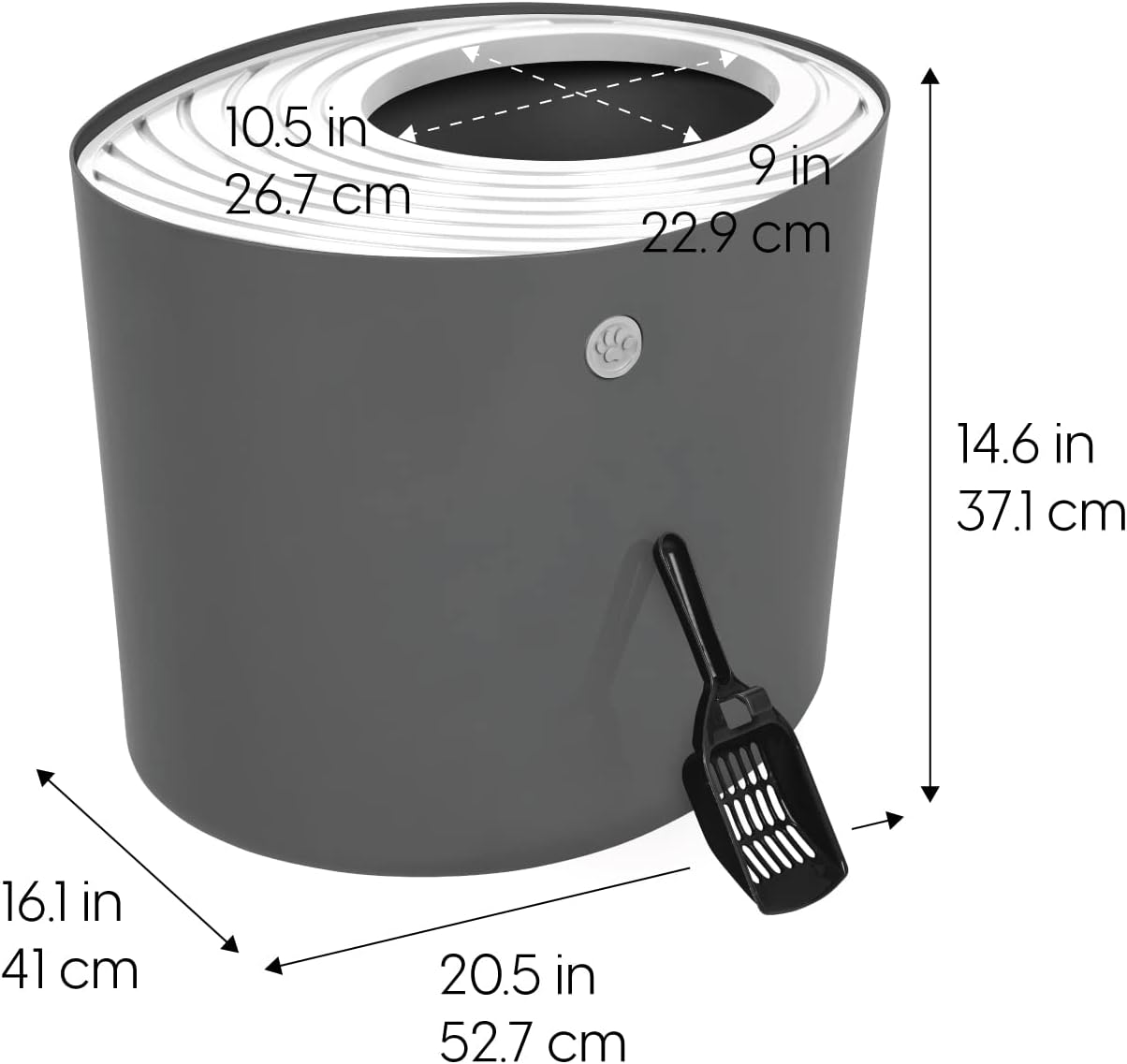 IRIS USA Top Entry Cat Litter Box with Scoop - Large - Stylish Enclosed Round Oval Kitty Dog Proof Box, Litiere Pour Chat Bac - White/Beige