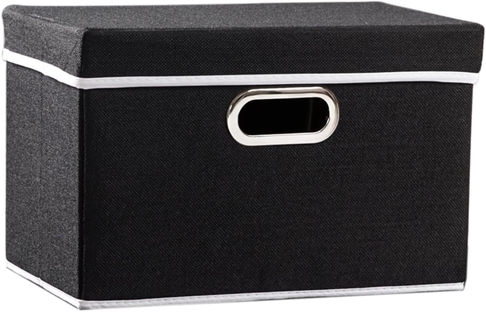PRANDOM Large Foldable Storage Bin with Lid [1-Pack] Linen Fabric Decorative Storage Box Organizer Containers Basket Cube with Handles Divider for Bedroom Closet Office Living Room (17.7x11.8x11.8")