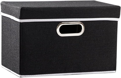 PRANDOM Large Foldable Storage Bin with Lid [1-Pack] Linen Fabric Decorative Storage Box Organizer Containers Basket Cube with Handles Divider for Bedroom Closet Office Living Room (17.7x11.8x11.8")