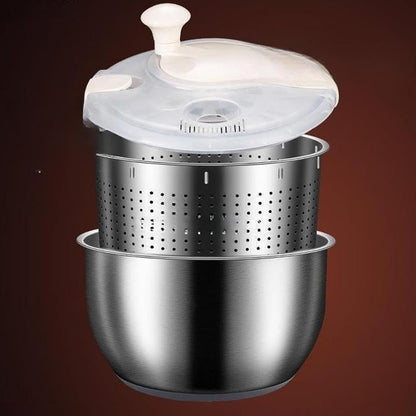 Salad Spinner Stainless Steel, Vegetables Wash Bowl Stainless Steel, 6L Salad Spinner Rotary Bowl with Drain for Restaurant Kitchen -Home Meal Prep Washing Accessories