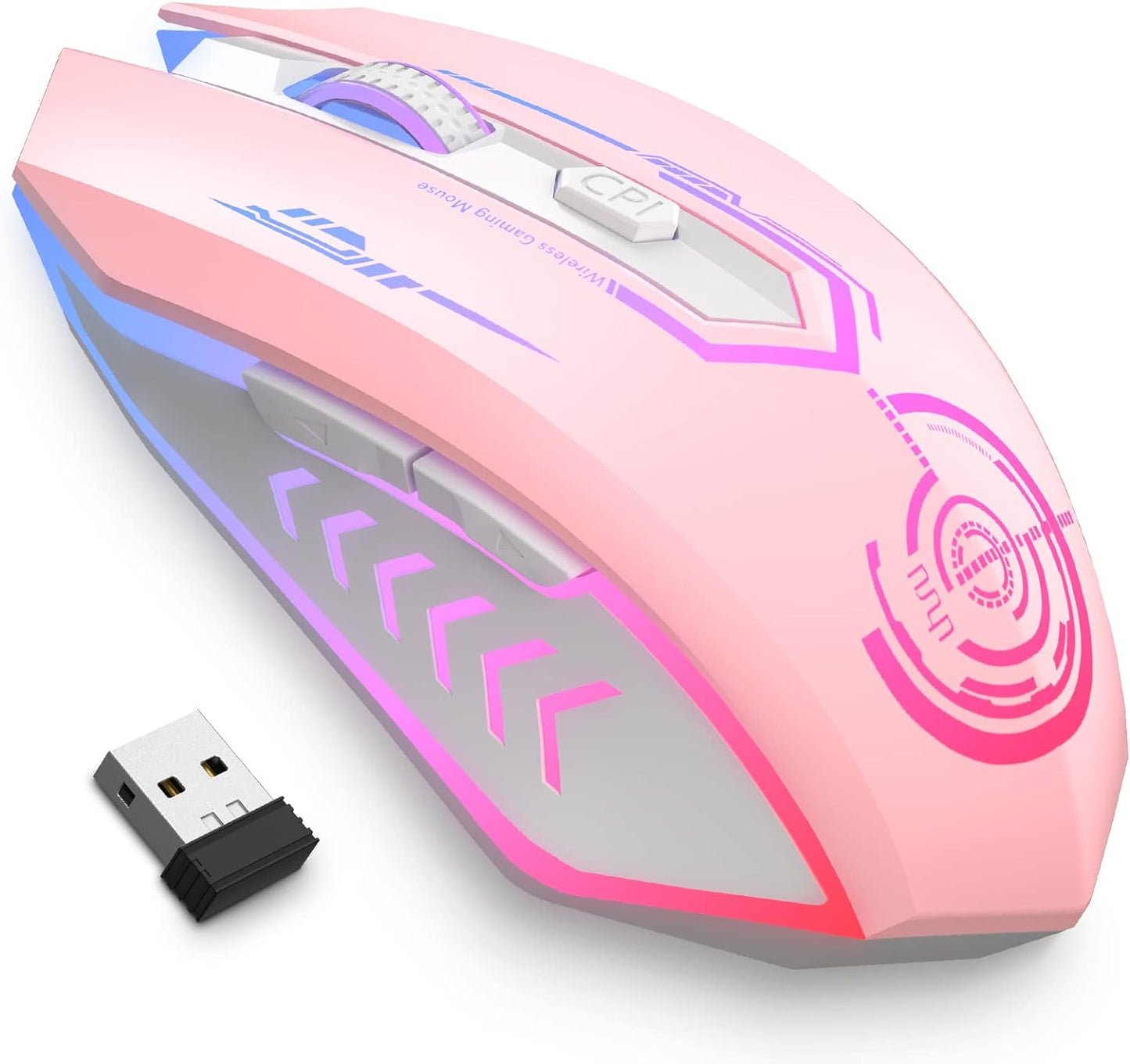 Wireless Gaming Mouse Up to 10000 DPI, UHURU Rechargeable USB Wireless Mouse with 6 Buttons 7 Changeable LED Color Ergonomic Programmable MMO RPG for PC Laptop, Compatible with Windows Mac