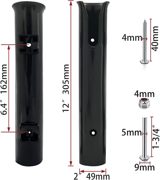 ISURE MARINE 2-Pole Black ABS Plastic Single Tube Multi-Function Fishing Rod Holder, 12" Width, 2" Inlet Diameter