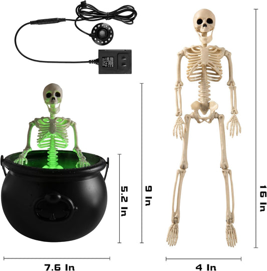 Halloween Decorations Indoor - Cauldron Decor with Black Plastic Witches Cauldron and LED Mist Maker Skeleton - Spooky Vintage Hocus Pocus Party Decoration for Home Table Kitchen - PuriLite