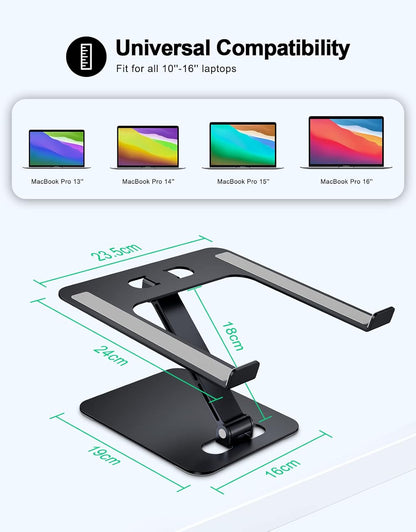 Zewwen Laptop Stand for Desk, Ergonomic Adjustable Foldable Computer Stand with Heat-Vent, Aluminium Alloy Laptop Riser Compatible with MacBook Air, Pro, Dell XPS, Samsung, 10”-16"
