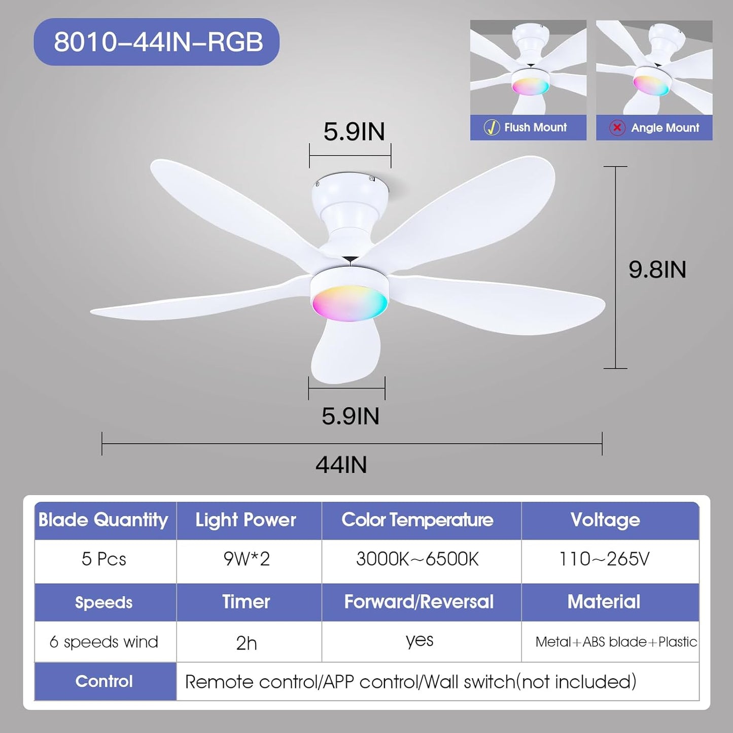 Modern Ceiling Fans with Lights Remote/APP Control, 29" Flush Mount Ceiling Fans with 3 CCT Dimmable Lights, Low Profile Ceiling Fans with 5 Propeller Blades LED Lights for Kids Room Bedroom, Brown - PuriLite