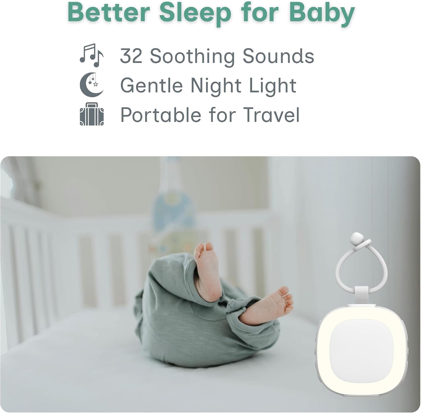 Dream Nest Baby White Noise Machine with Cry Sensor & Night Light – 32 Soothing Sounds, Portable USB‑C Rechargeable Sound Machine for Newborns, Infants & Toddlers