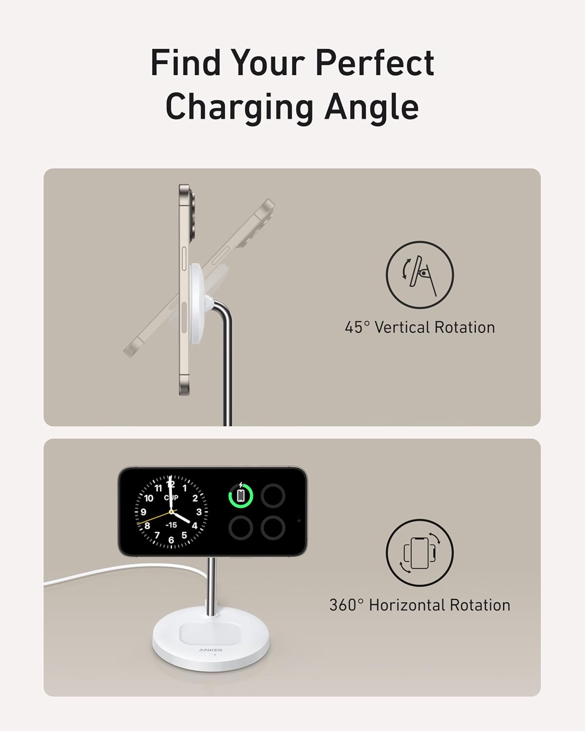Anker MagSafe Compatible MagGo Charger Stand, iPhone 16 Wireless Charger, 2-in-1 Charging Station, Qi2 Certified 15W Max Charging, for iPhone 16/15/14/13/12, AirPods Pro (White, with 40W Adapter)