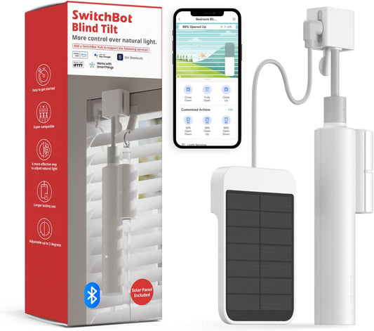 SwitchBot Blind Tilt Motorized Blinds - Smart Electric Blinds with Bluetooth Remote Control, Solar Powered, Light Sensing Control, Add SwitchBot Hub Mini to Make it Compatible with Alexa & Google Home