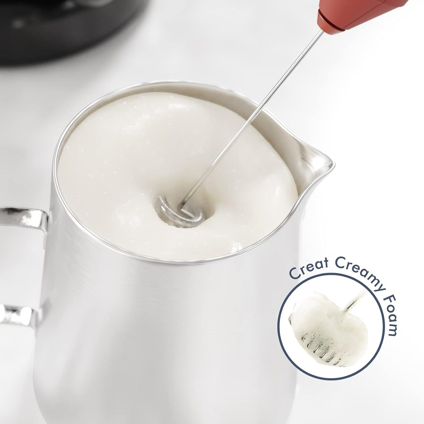 Powerful Milk Frother Handheld Foam Maker, Mini Whisk Drink Mixer for Coffee, Cappuccino, Latte, Matcha, Hot Chocolate, With Stand, Light Purple