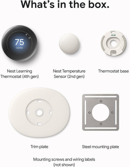 Google Nest Learning Thermostat Pro Edition with Temperature Sensor (4th Generation, 2024) Smart Energy Saving, Advanced Calibration, Adaptive Eco, Compatible with Alexa & Home (Polished Silver)