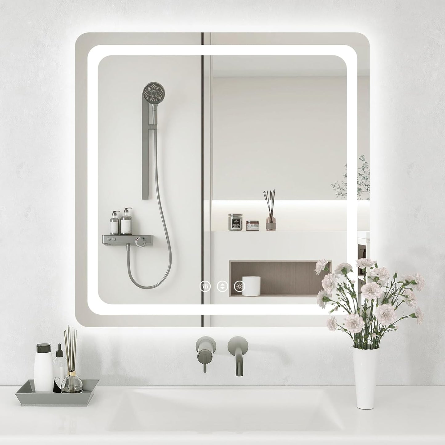Lmsedf 24" x 32"Rectangle LED Bathroom Mirror with Lights, Backlit & Front Lighted, Wall-Mounted Vanity Mirror 3000K/4000K/6000K, Memory Functions, Anti-Fog, Dimmable Smart Mirror