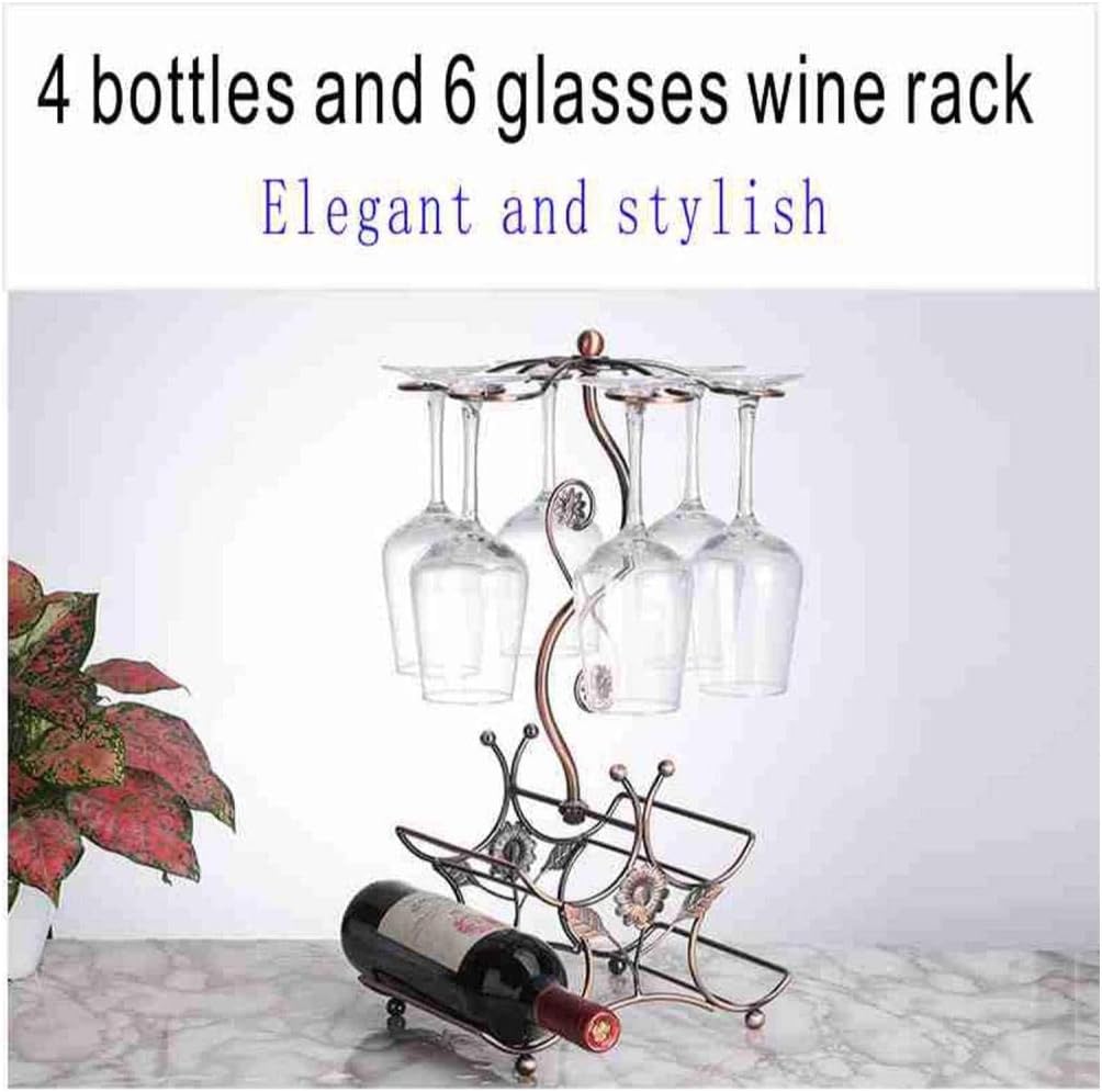 Cicodona Wine Rack and Wine Glass Holder-Hold 4 Wine Bottles and 6 Glasses-Perfect for Home Kitchen Decor & Kitchen Storage Rack