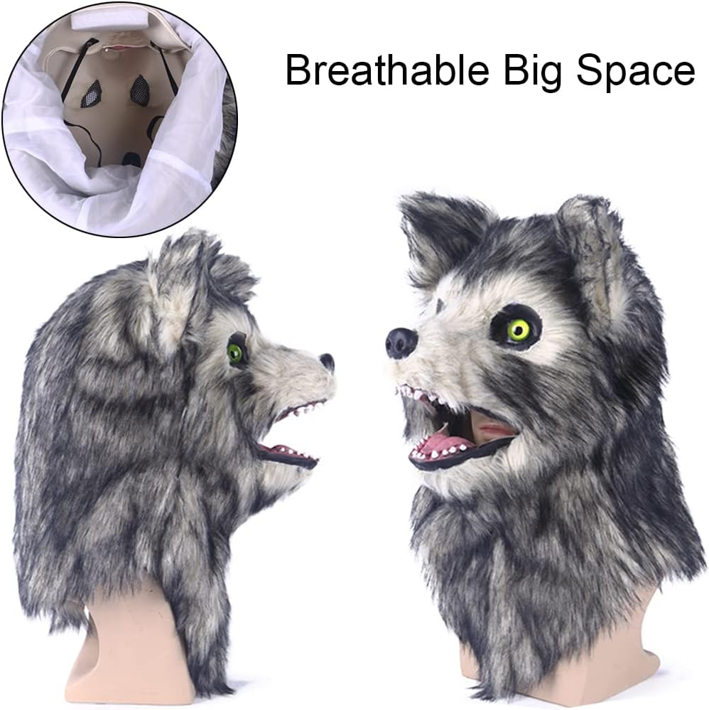 Cosermart Wolf Mask Moving Jaw Realistic Furry Fox Funny Dog Masks Scary Animal Head Mask for Costume Party