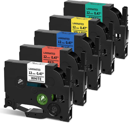 5 Pack Replacement for TZe-231 P Touch Label Tape Compatible with Brother P-Touch (TZ231 TZe231) Standard Laminated 12mm, Black on White, for Label Maker Tape PTH110 PT-D210 D220 D200 H100