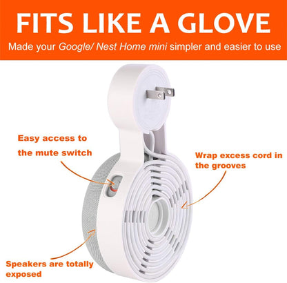 (2 Pack) Outlet Wall Mount Holder for Google Home Mini and Google Nest Mini, A Space-Saving Accessories with Cord Management for Google Mini Smart Speaker, No Messy Wires or Screws