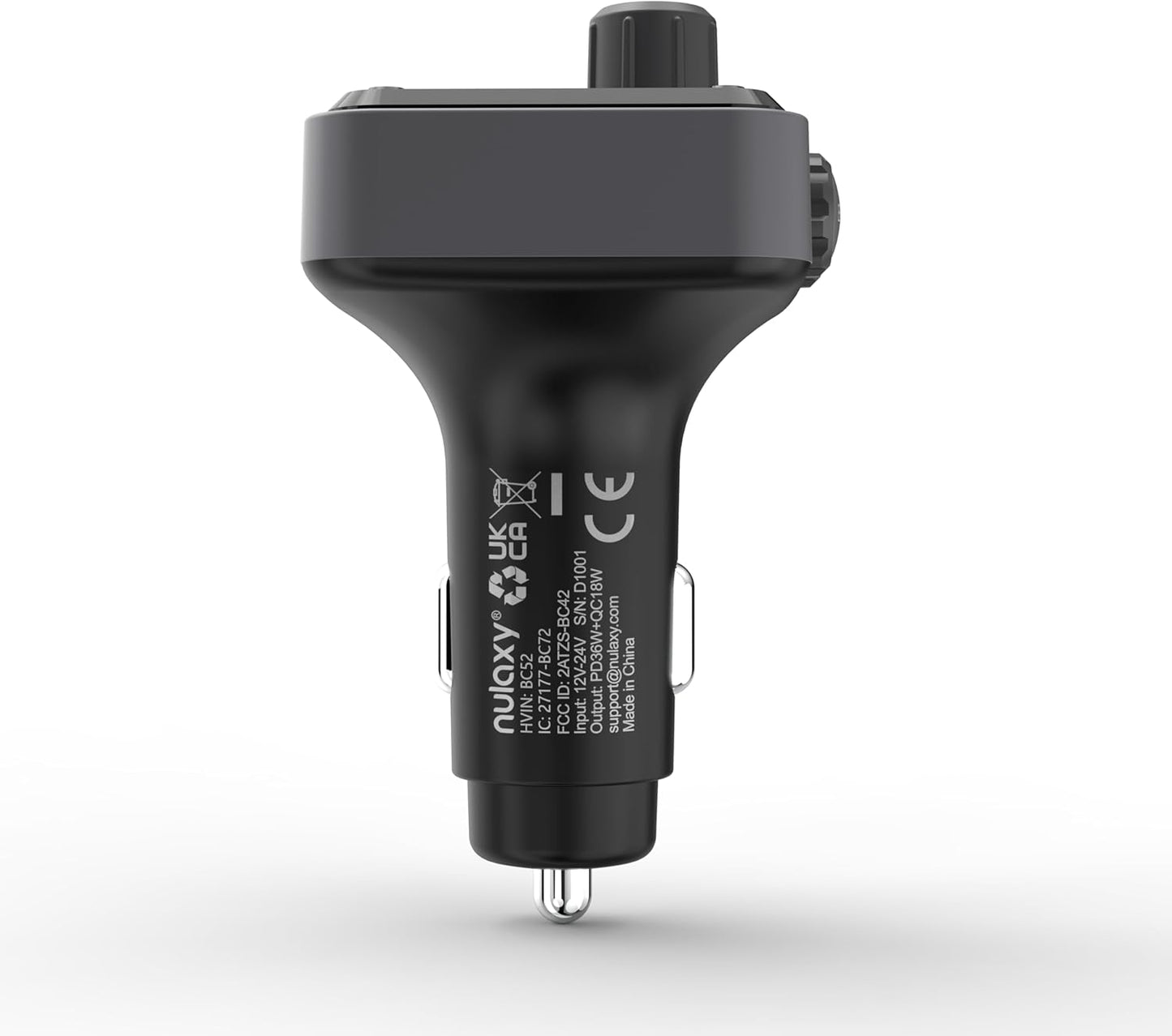 Nulaxy 54W [PD 36W & QC3.0 18W] Bluetooth 5.3 Car Adapter with 4 Charging Ports, Wireless Radio FM Transmitter Audio Receiver with Deep Bass MP3 Music Player, 5 Colors LED Backlit, Hands-Free Calling