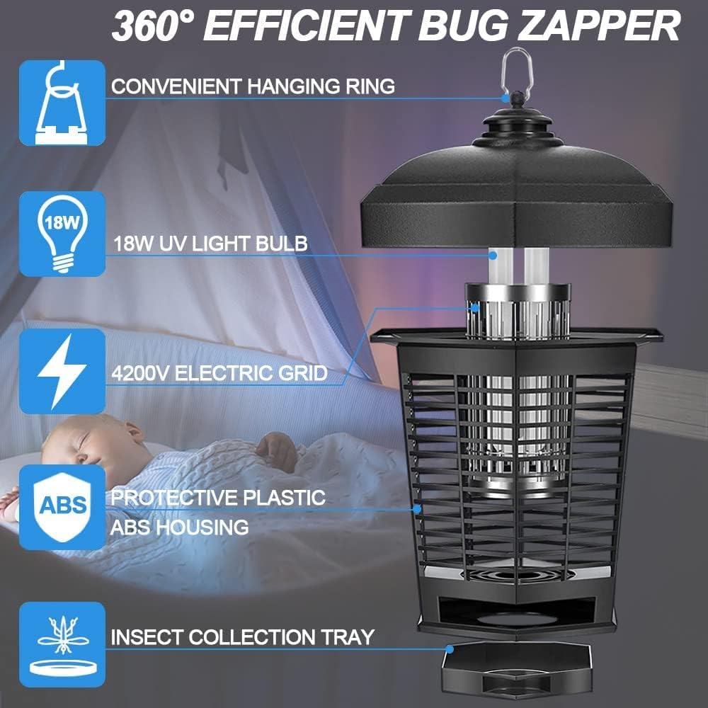Electric Bug Zapper, 18W Mosquito Killer Outdoor IPX4 Waterproof, High Powered 4200V Electric Mosquito Zapper, Fly Trap for Home Garden Patio Office