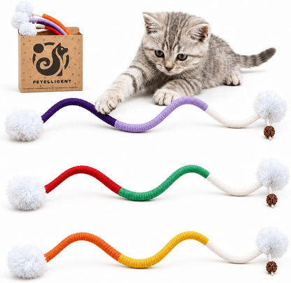 Cat Chew Long Rope Toys(27.5 Inch) 3PCS Refillable Catnip and Silvervine, Interactive Toy for Indoor Cats & Kittens, Safe Dental Chew Toys for Teeth Cleaning & Stress Relief