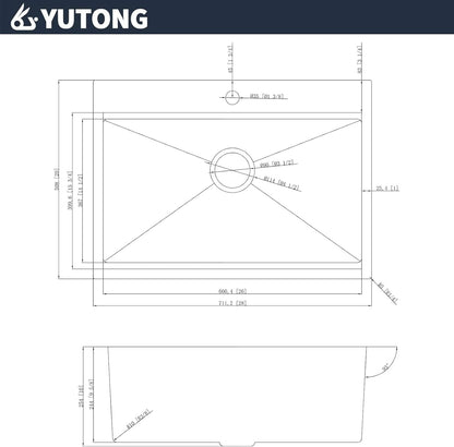 Yutong 16" x 20" Top-Mount/Drop in SS304 Stainless Steel Kitchen Black Sink Single Bowl Without Grid