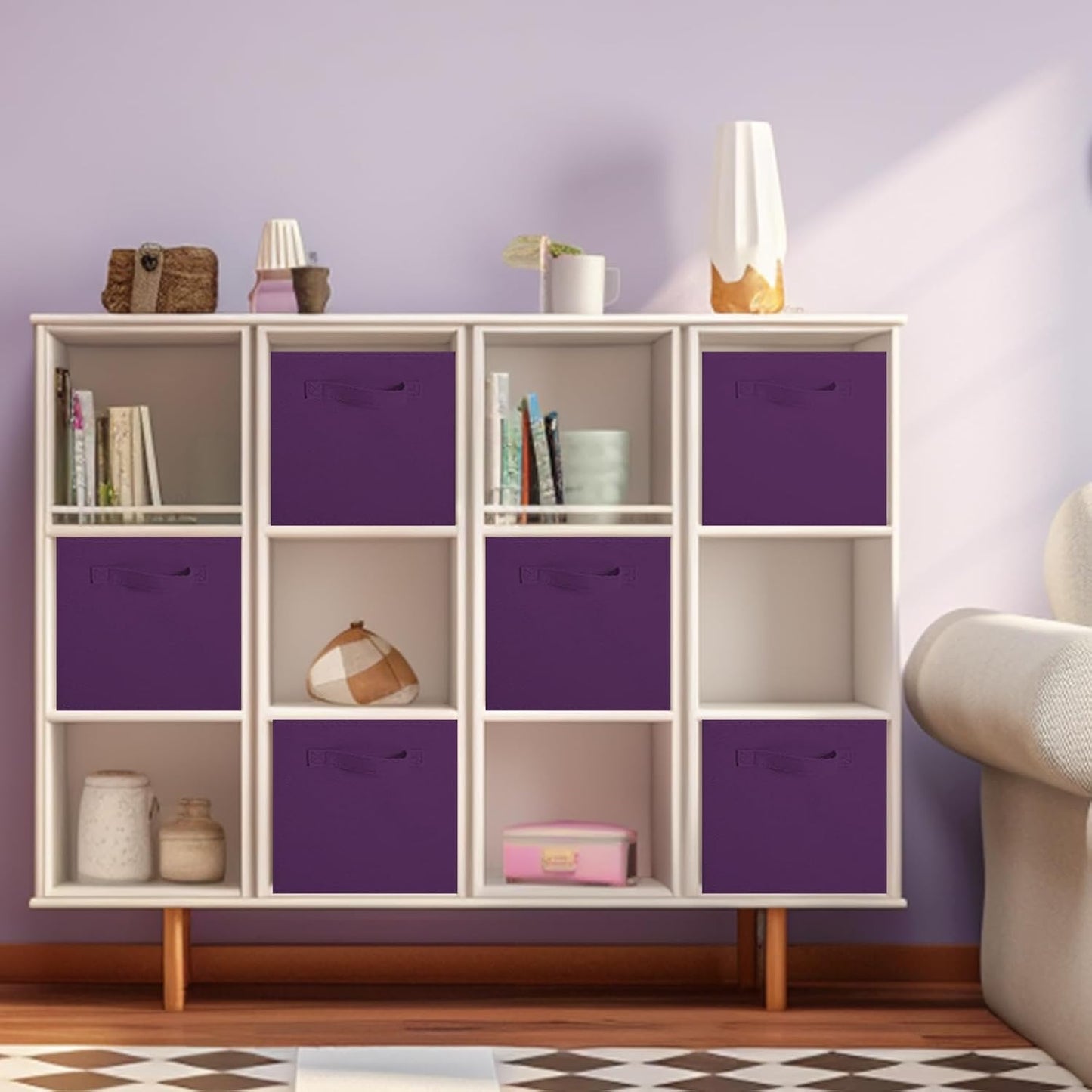 ShellKingdom Storage Bins, Foldable Fabric Storage Cubes And Cloth Organizer Drawer For Closet And Toys, 6 Pack (Lavender+Light Blue+Pink)